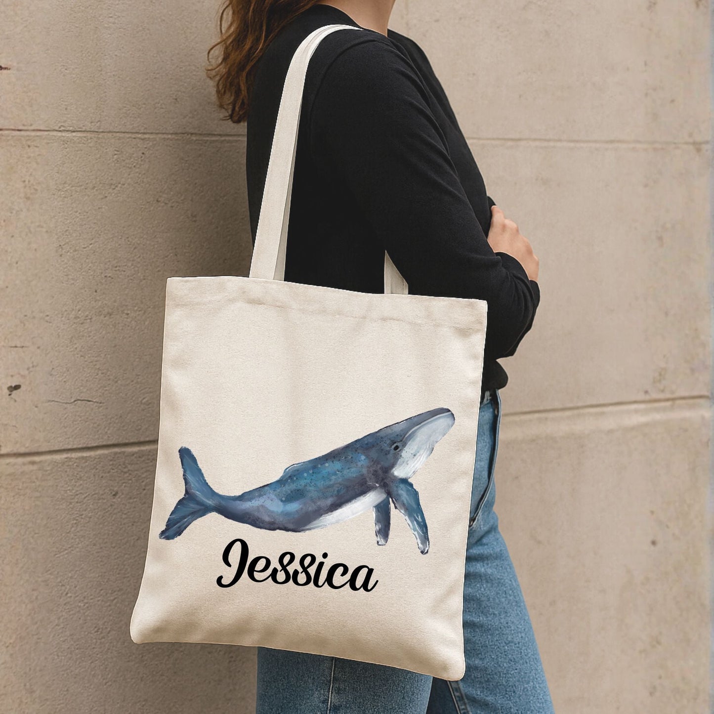 Blue Whale Canvas Tote Bag - MerikaArt