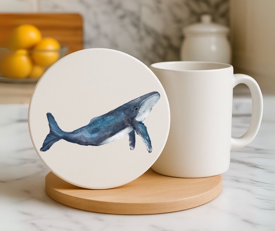 Blue Whale Ceramic Coaster - MerikaArt