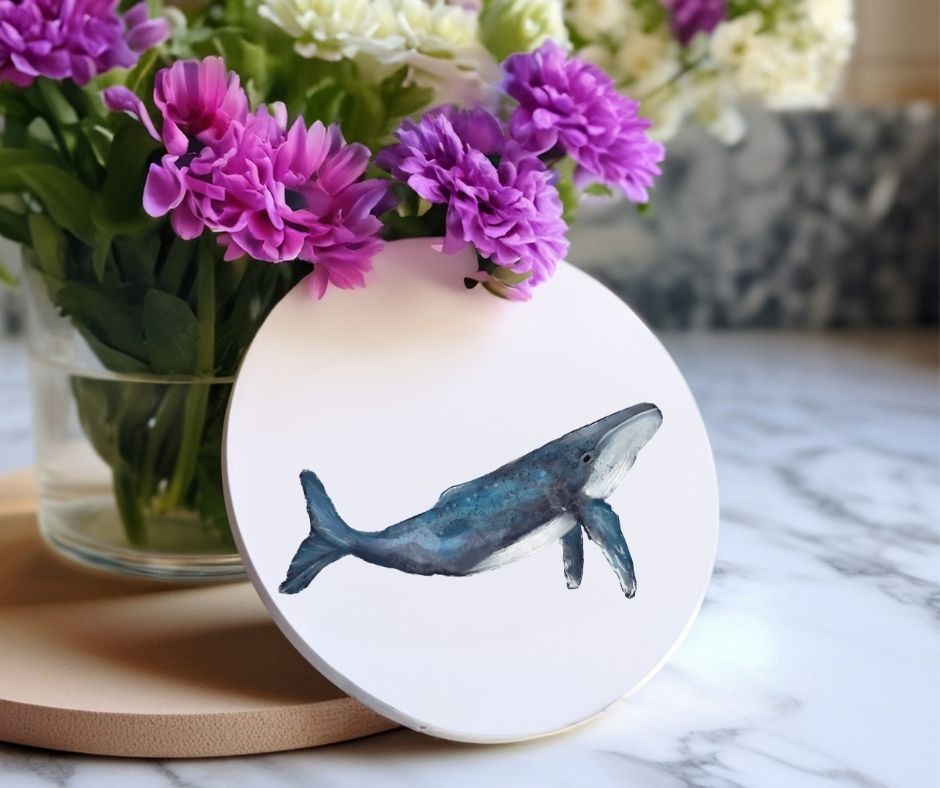 Blue Whale Ceramic Coaster - MerikaArt
