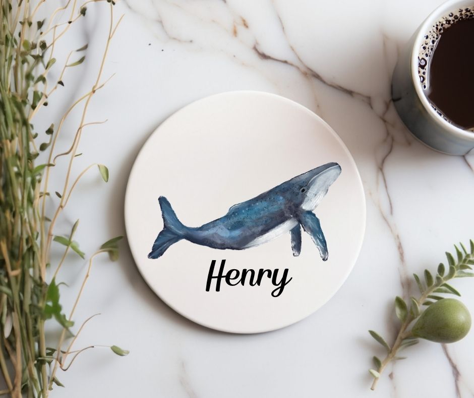 Blue Whale Ceramic Coaster - MerikaArt