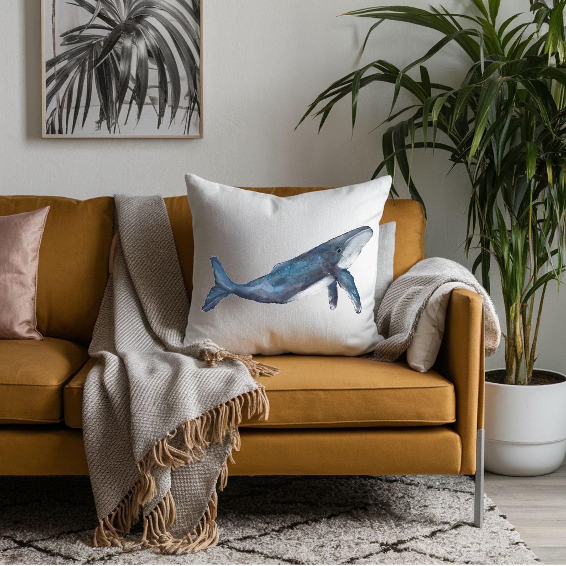 Blue Whale Pillow - MerikaArt