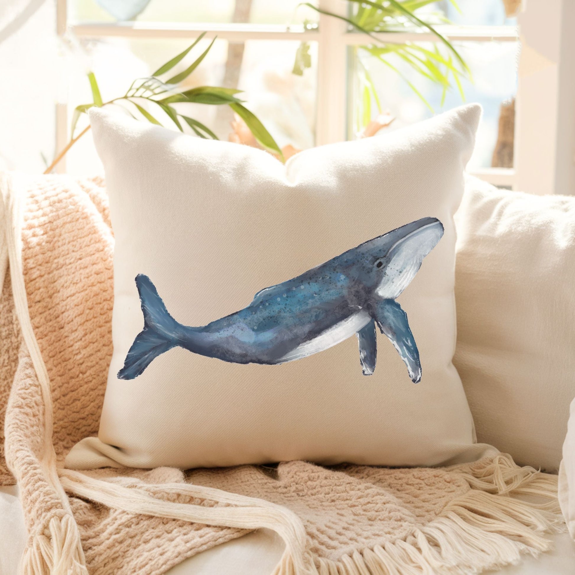 Blue Whale Pillow - MerikaArt