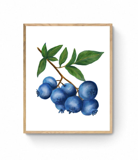 Blueberry Art Print, Blueberry Wall Art, Kitchen Wall Hanging, Dining Room Decor, Berry Painting, Fruit Illustration, Farmhouse Wall Decor - MerikaArt