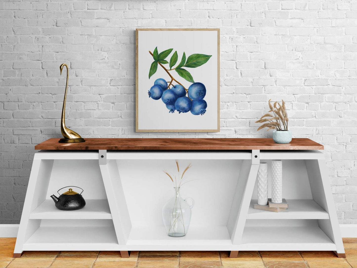 Blueberry Art Print, Blueberry Wall Art, Kitchen Wall Hanging, Dining Room Decor, Berry Painting, Fruit Illustration, Farmhouse Wall Decor - MerikaArt