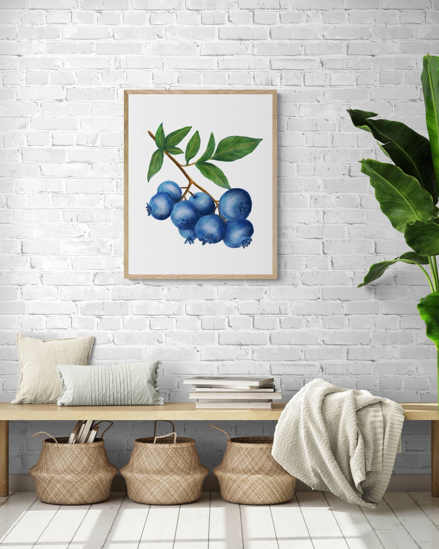 Blueberry Art Print, Blueberry Wall Art, Kitchen Wall Hanging, Dining Room Decor, Berry Painting, Fruit Illustration, Farmhouse Wall Decor - MerikaArt