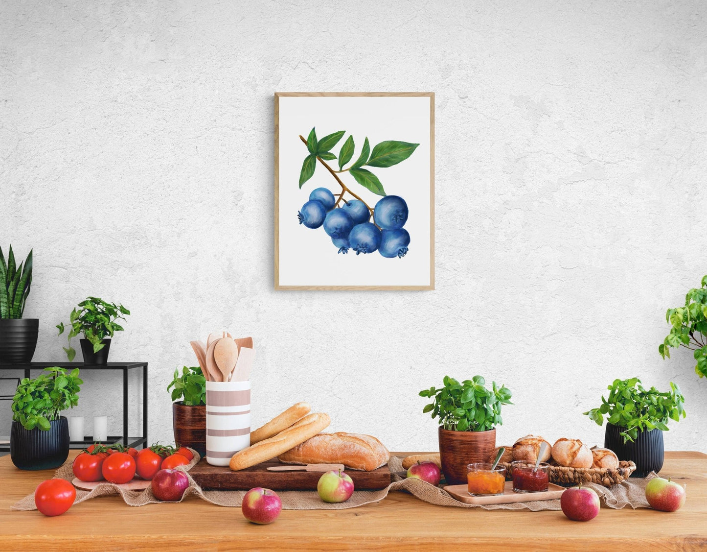 Blueberry Art Print, Blueberry Wall Art, Kitchen Wall Hanging, Dining Room Decor, Berry Painting, Fruit Illustration, Farmhouse Wall Decor - MerikaArt