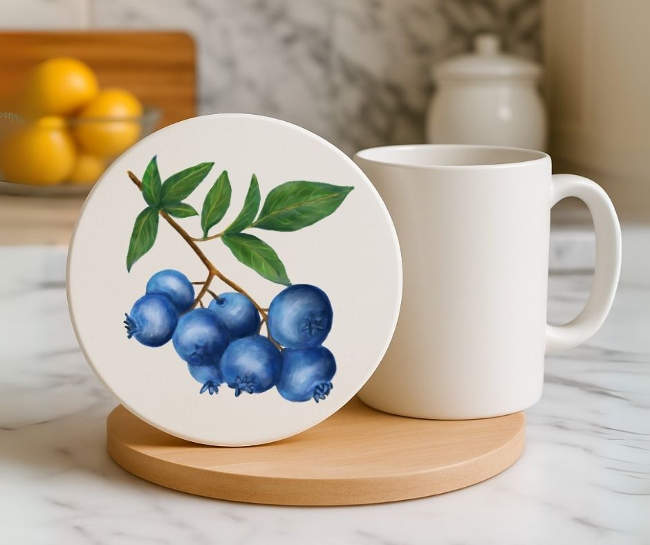 Blueberry Ceramic Coaster - MerikaArt