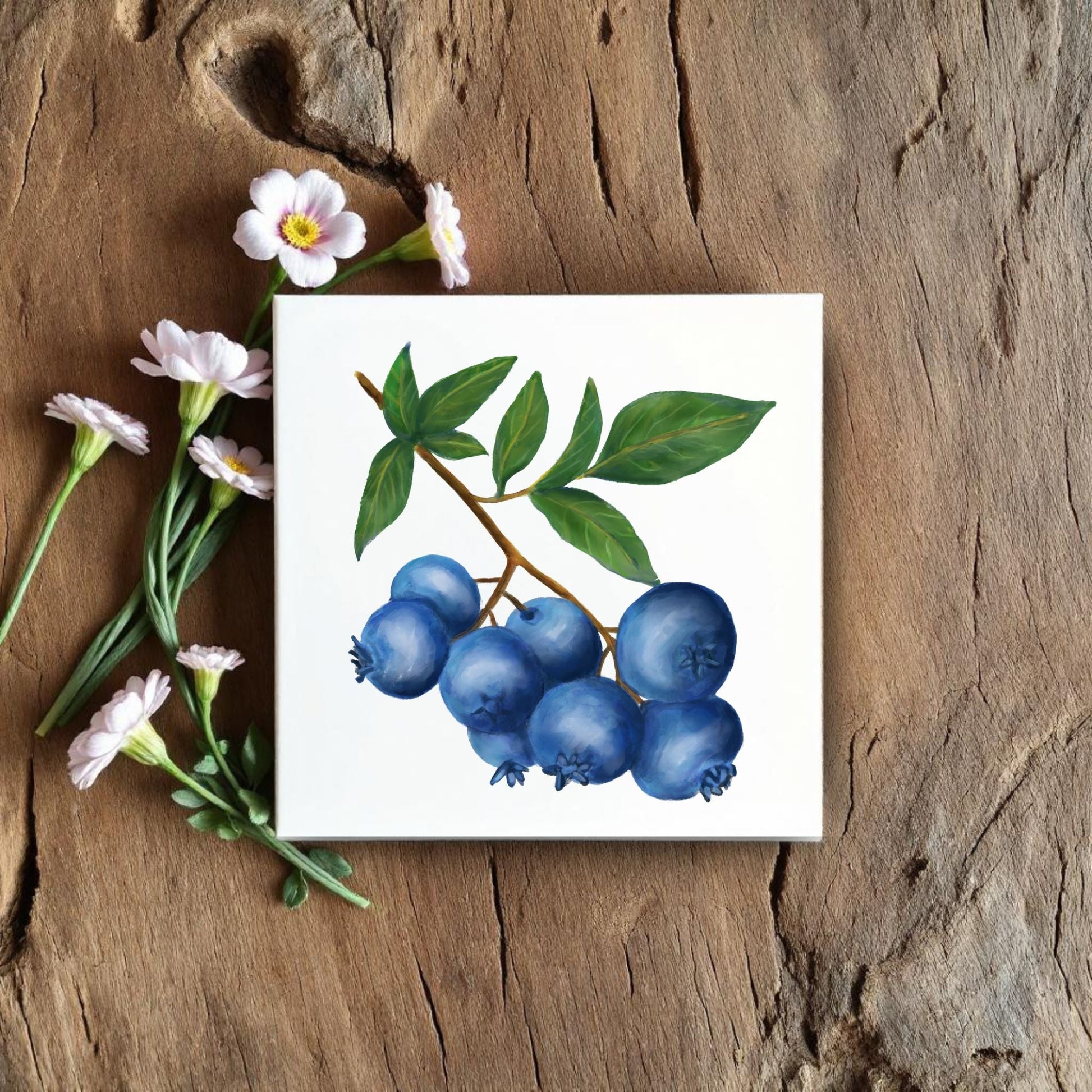 Blueberry Cluster Ceramic Tile – Handcrafted Fruit - Inspired Artwork - MerikaArt