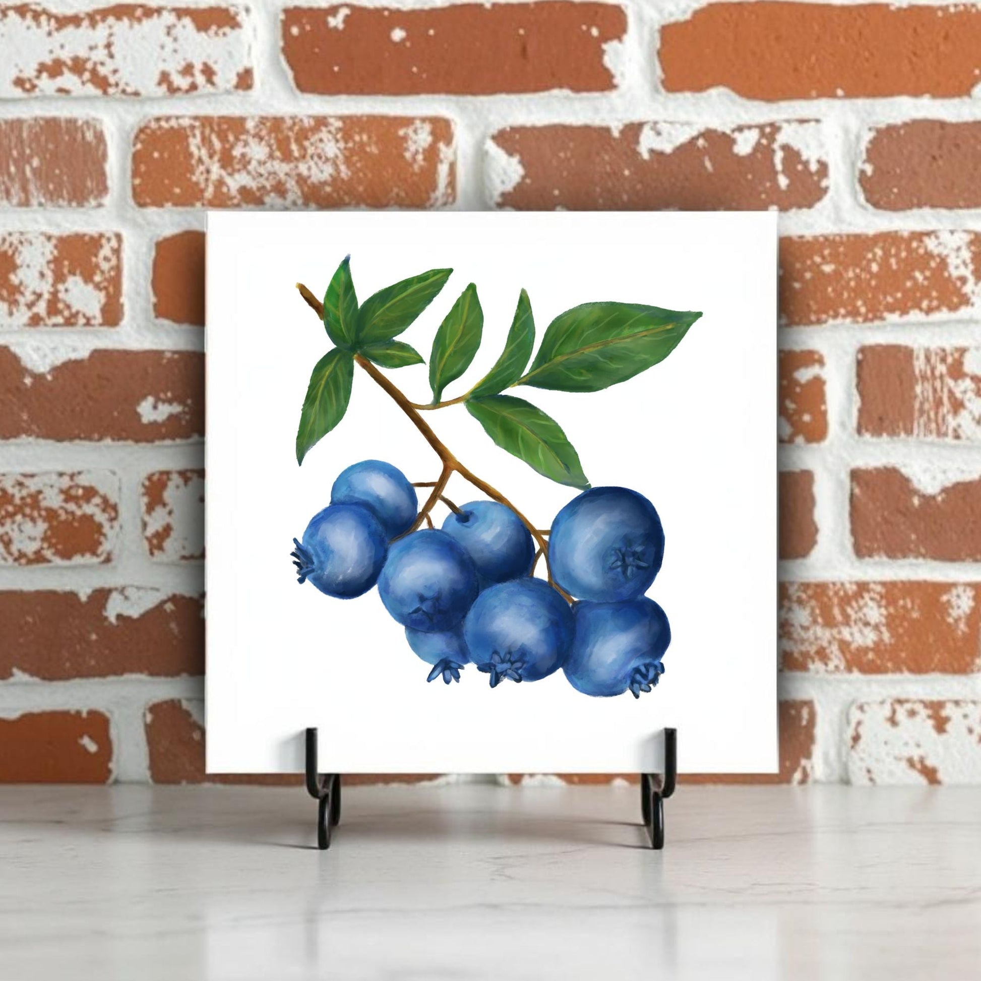 Blueberry Cluster Ceramic Tile – Handcrafted Fruit - Inspired Artwork - MerikaArt