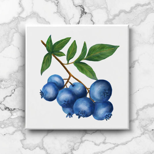 Blueberry Cluster Ceramic Tile – Handcrafted Fruit - Inspired Artwork - MerikaArt