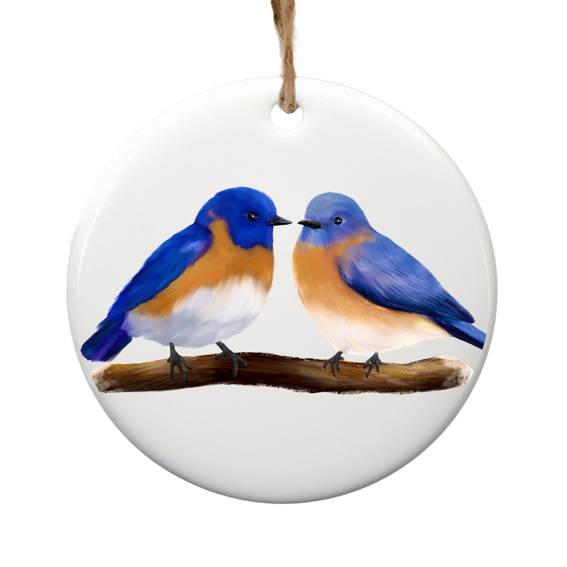 Bluebird Pair Ceramic Ornament - MerikaArt