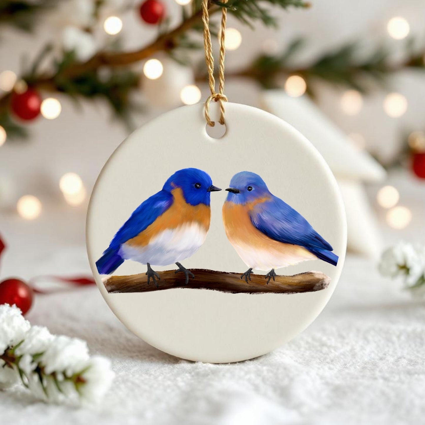 Bluebird Pair Ceramic Ornament - MerikaArt