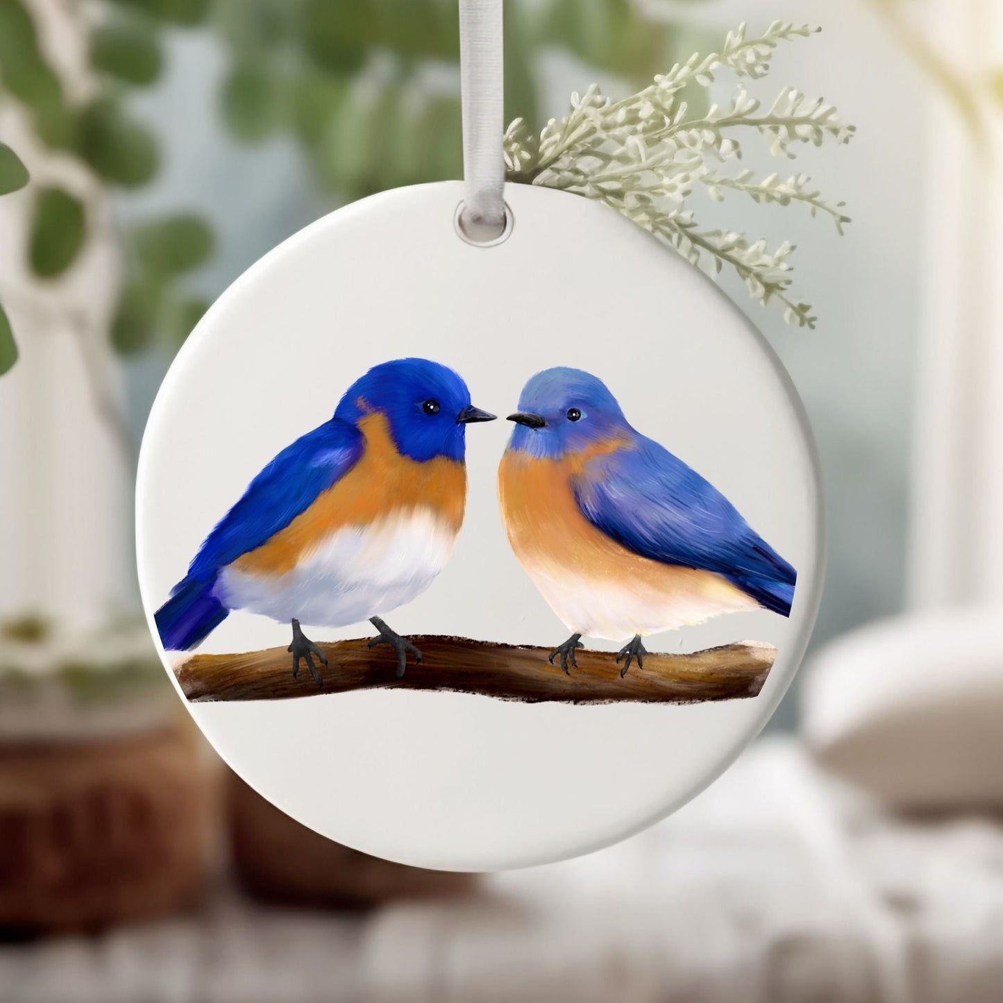 Bluebird Pair Ceramic Ornament - MerikaArt