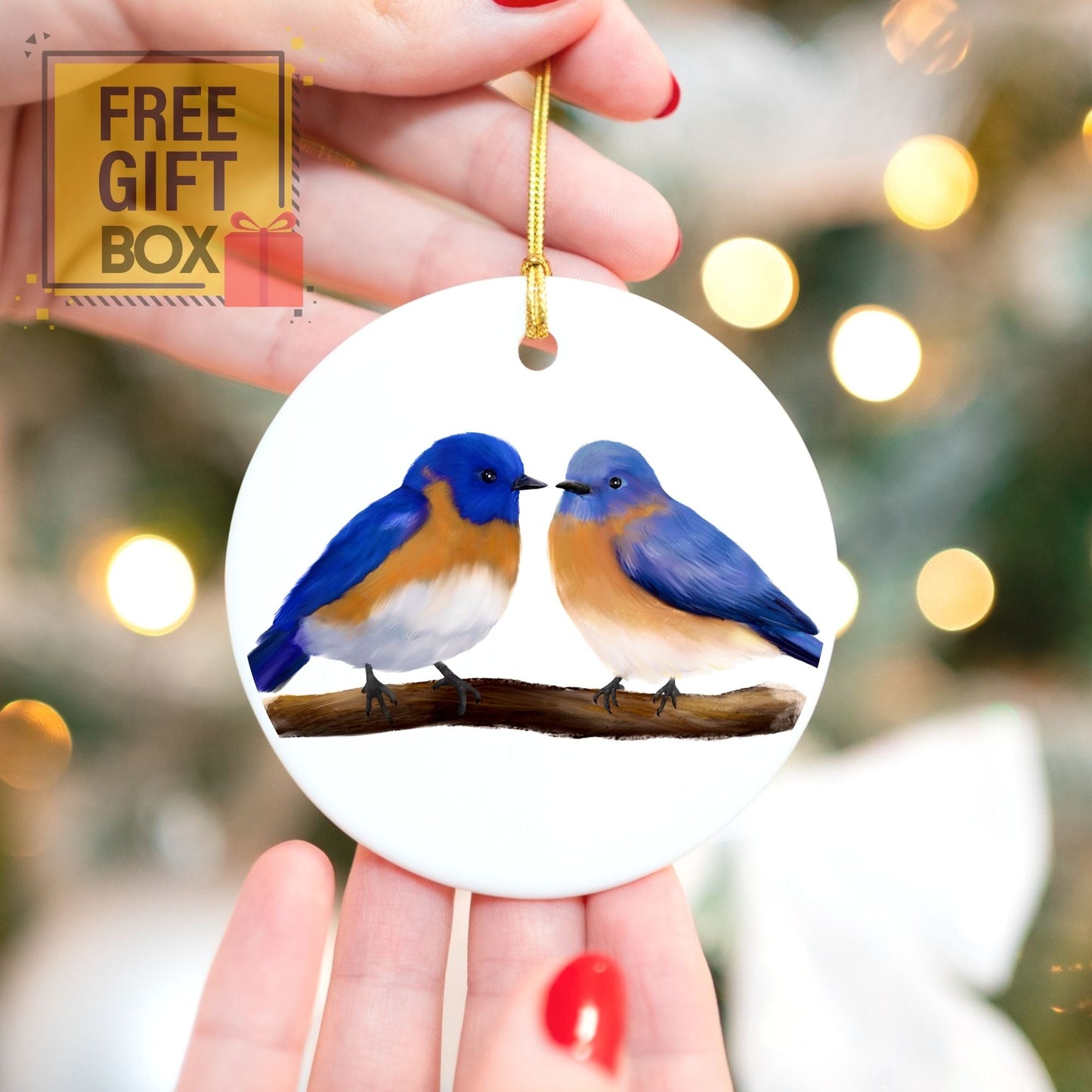 Bluebird Pair Ceramic Ornament - MerikaArt