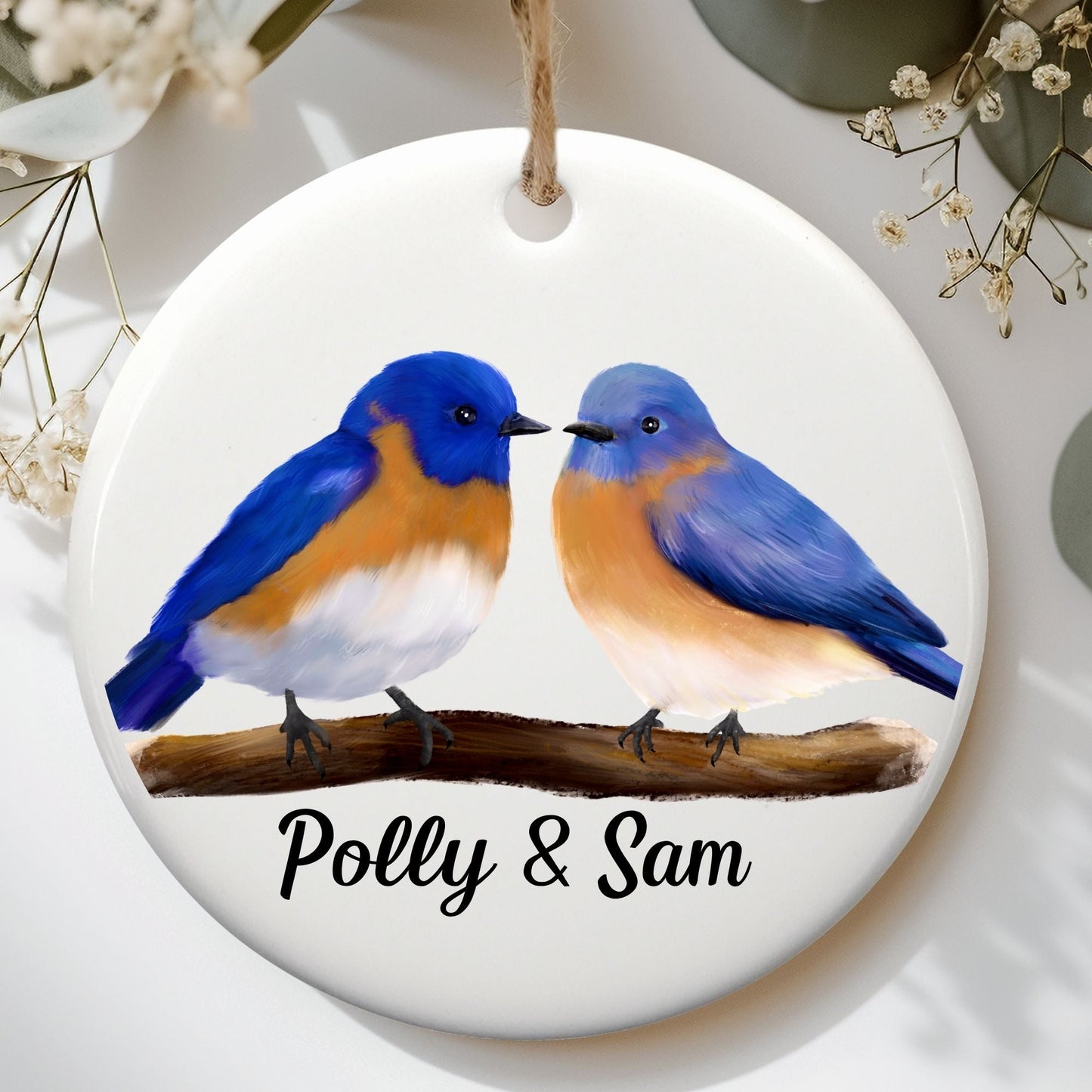 Bluebird Pair Ceramic Ornament - MerikaArt