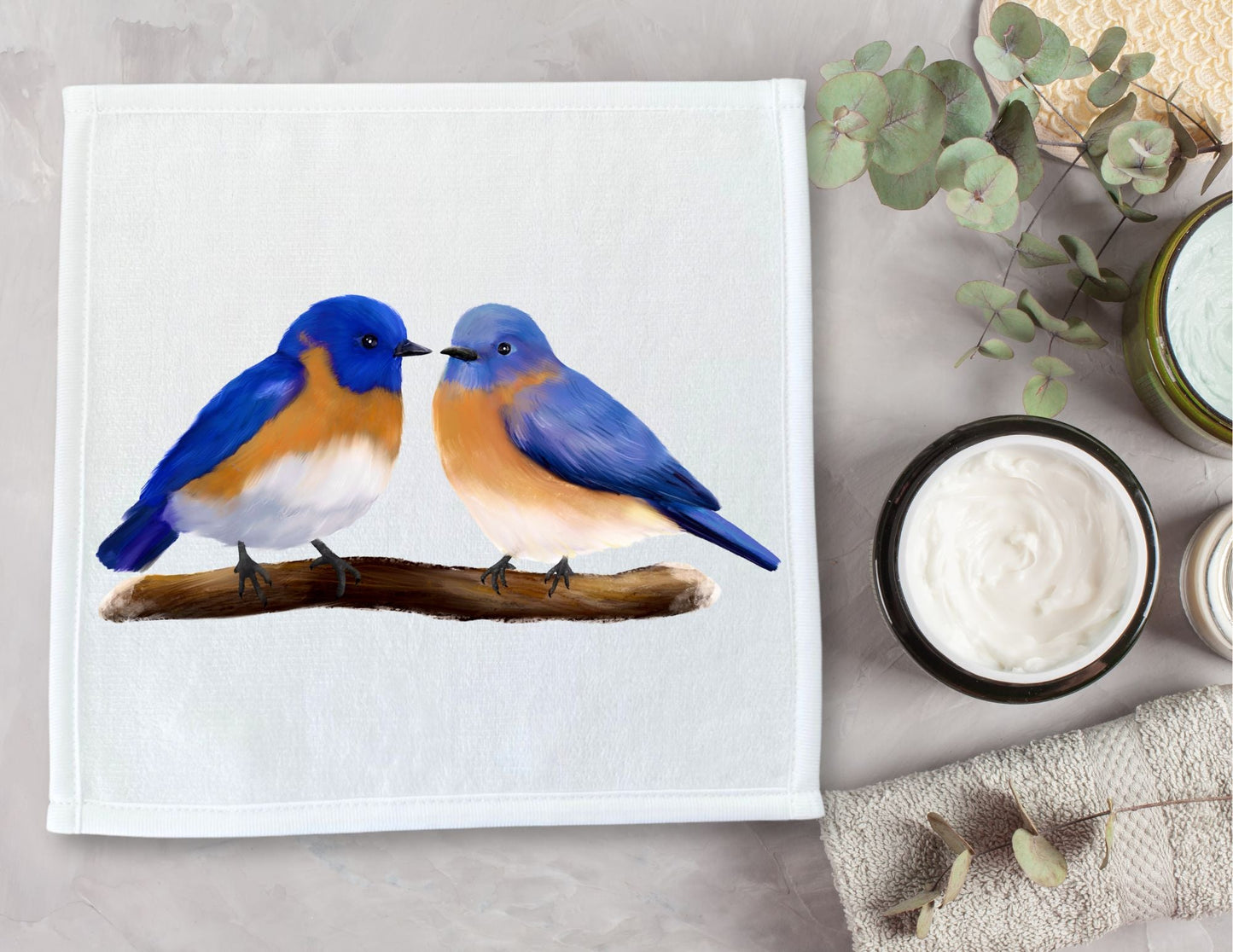 Bluebird Pair Washcloth - MerikaArt