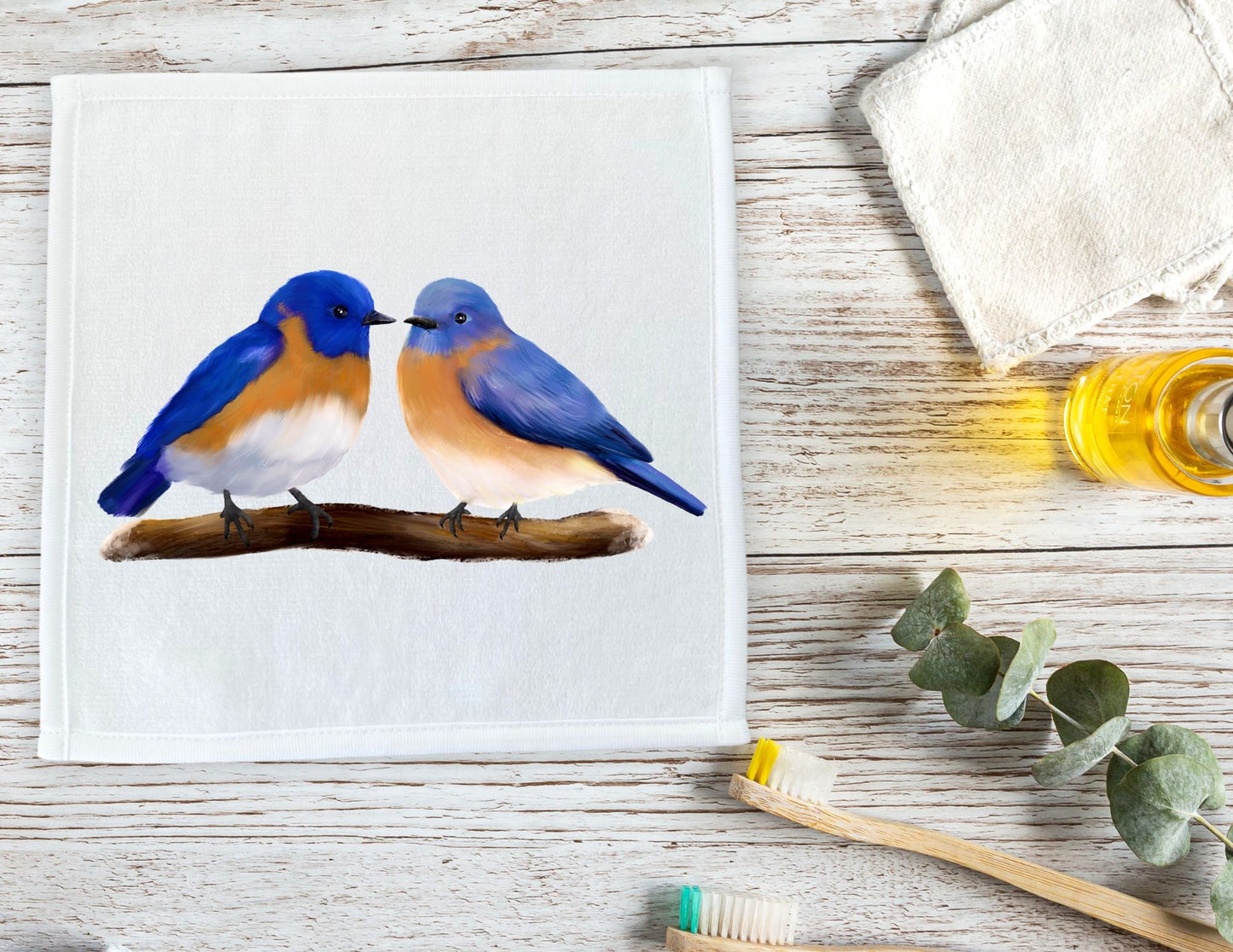 Bluebird Pair Washcloth - MerikaArt