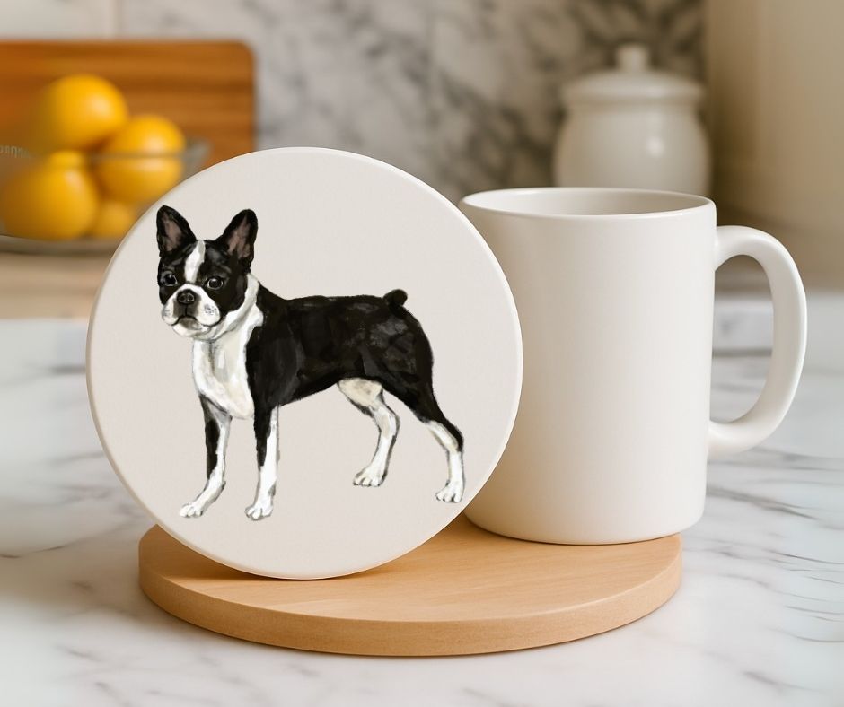 Boston Terrier Ceramic Coaster - MerikaArt