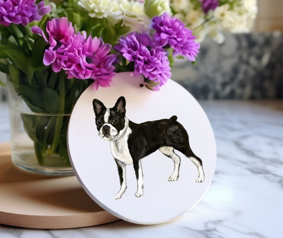 Boston Terrier Ceramic Coaster - MerikaArt