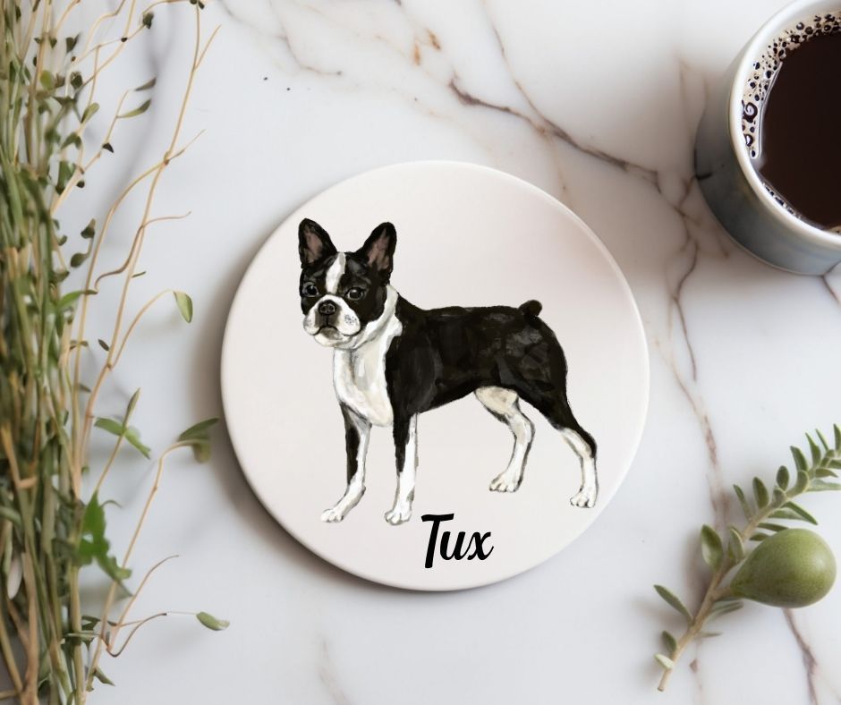 Boston Terrier Ceramic Coaster - MerikaArt