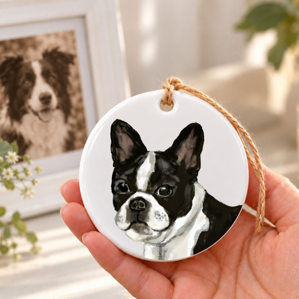 Boston Terrier Ceramic Ornament - MerikaArt