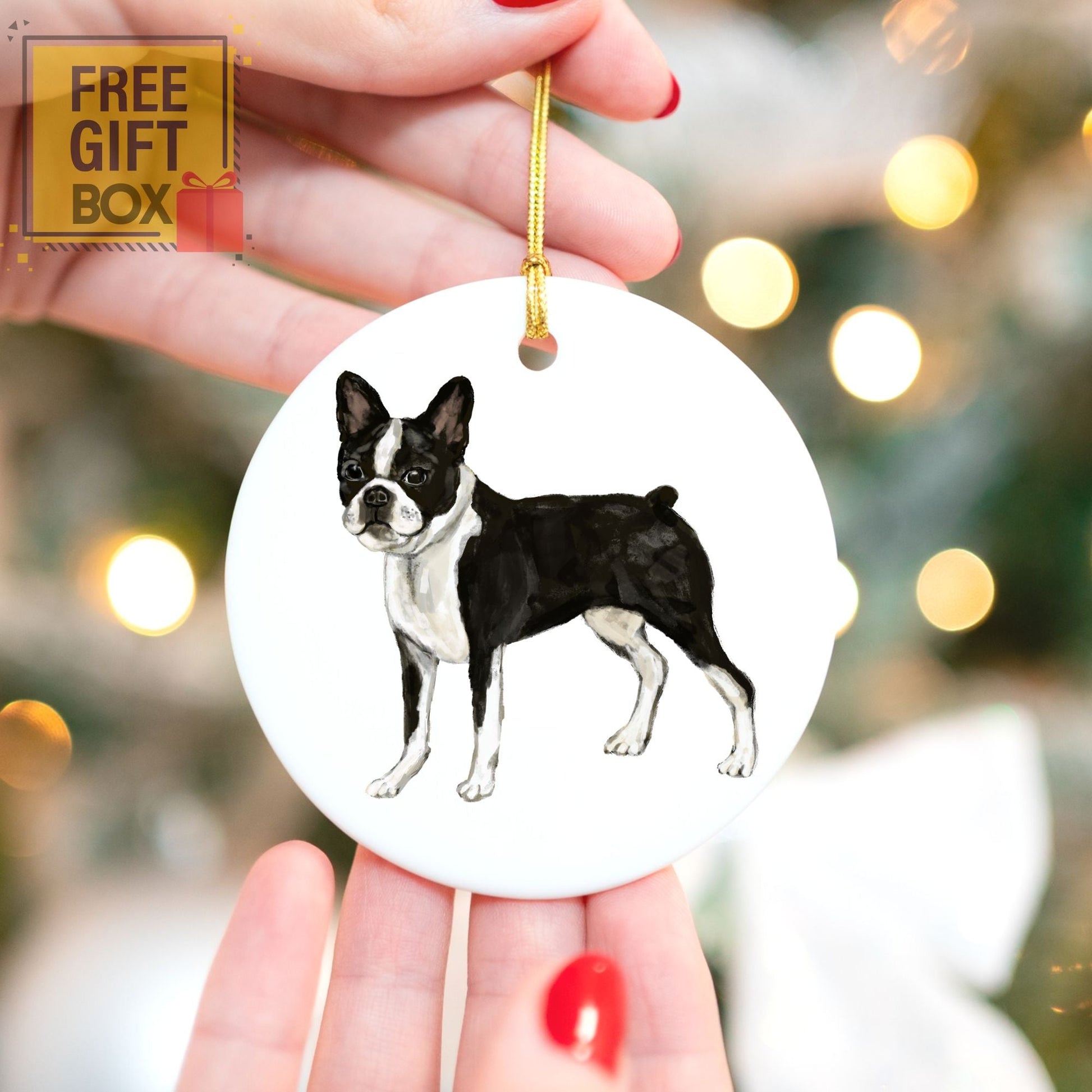 Boston Terrier Ceramic Ornament - MerikaArt