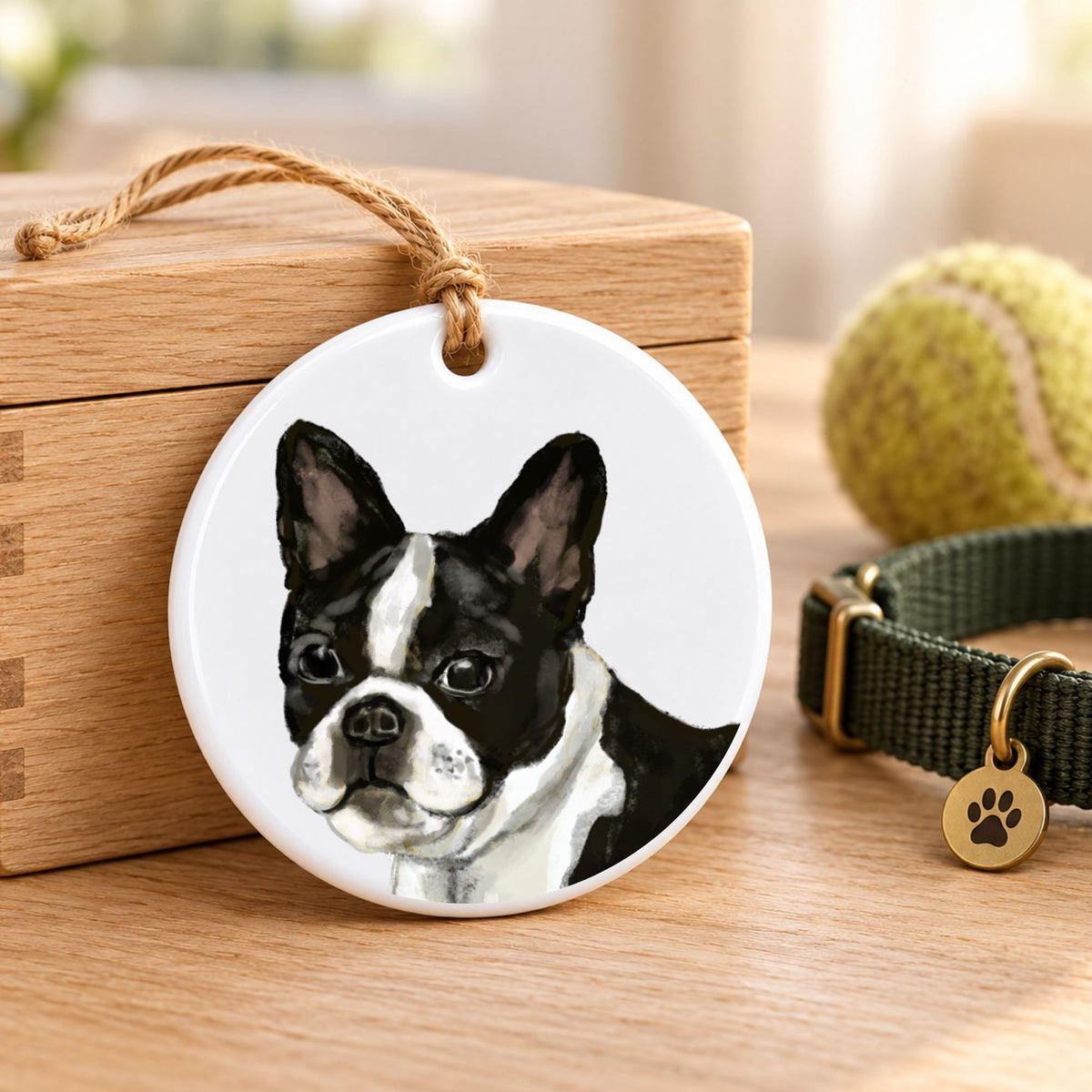 Boston Terrier Ceramic Ornament - MerikaArt