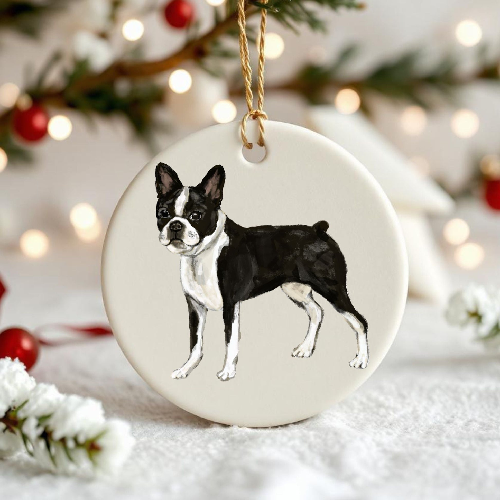 Boston Terrier Ceramic Ornament - MerikaArt