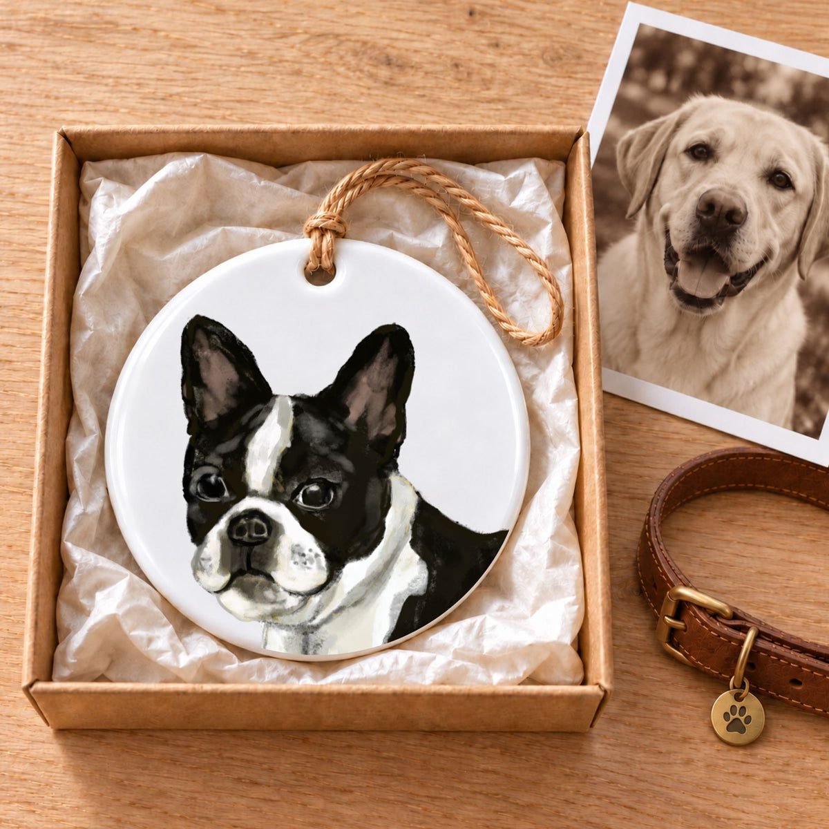 Boston Terrier Ceramic Ornament - MerikaArt