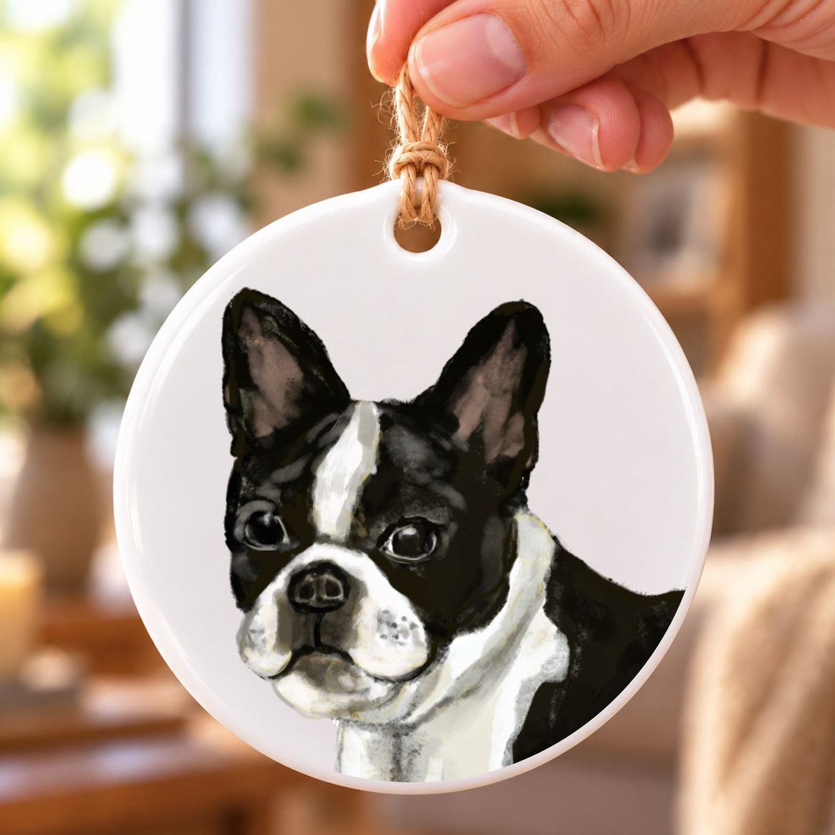 Boston Terrier Ceramic Ornament - MerikaArt