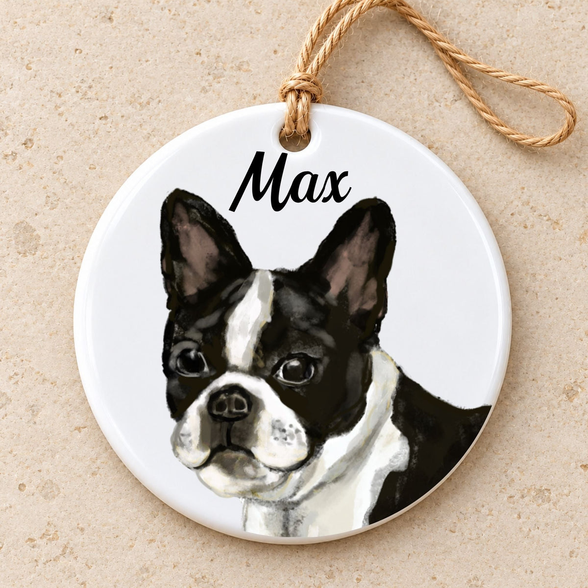 Boston Terrier Ceramic Ornament - MerikaArt