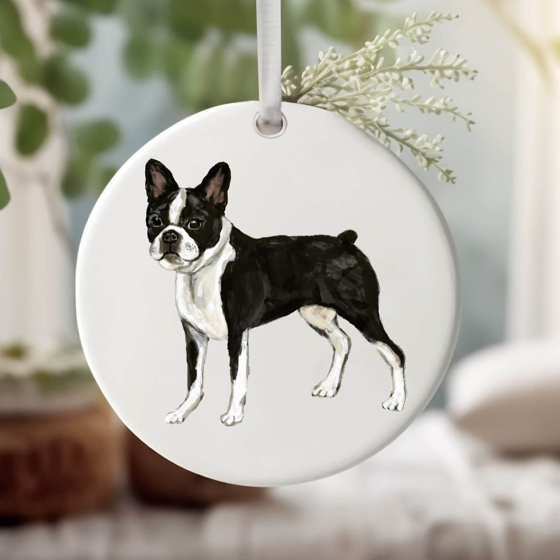 Boston Terrier Ceramic Ornament - MerikaArt