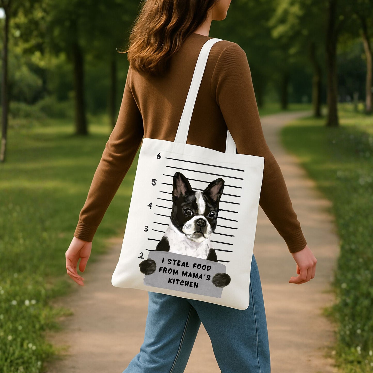 Boston Terrier Mugshot Tote Bag - MerikaArt