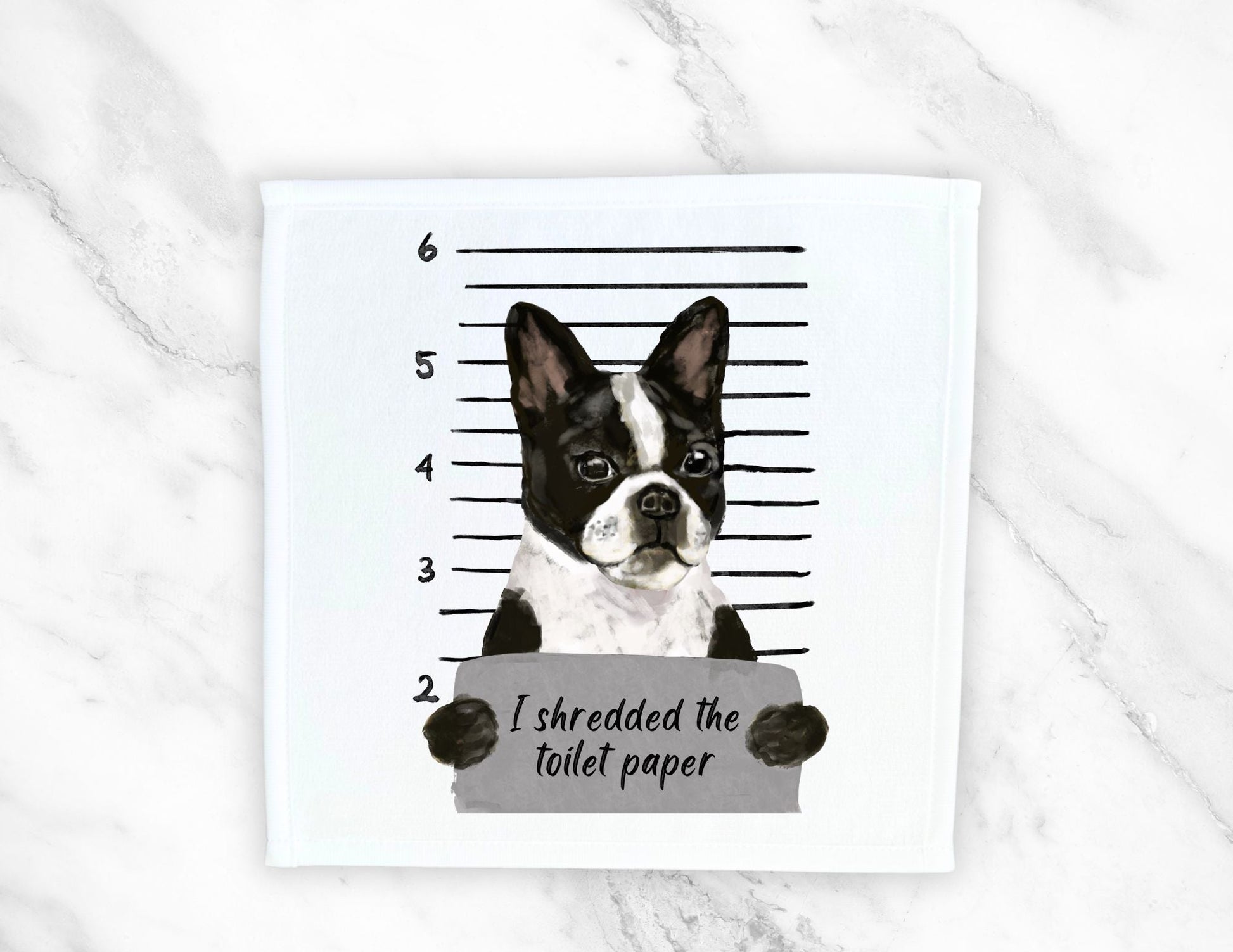 Boston Terrier Mugshot Washcloth - MerikaArt