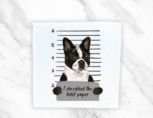 Boston Terrier Mugshot Washcloth - MerikaArt