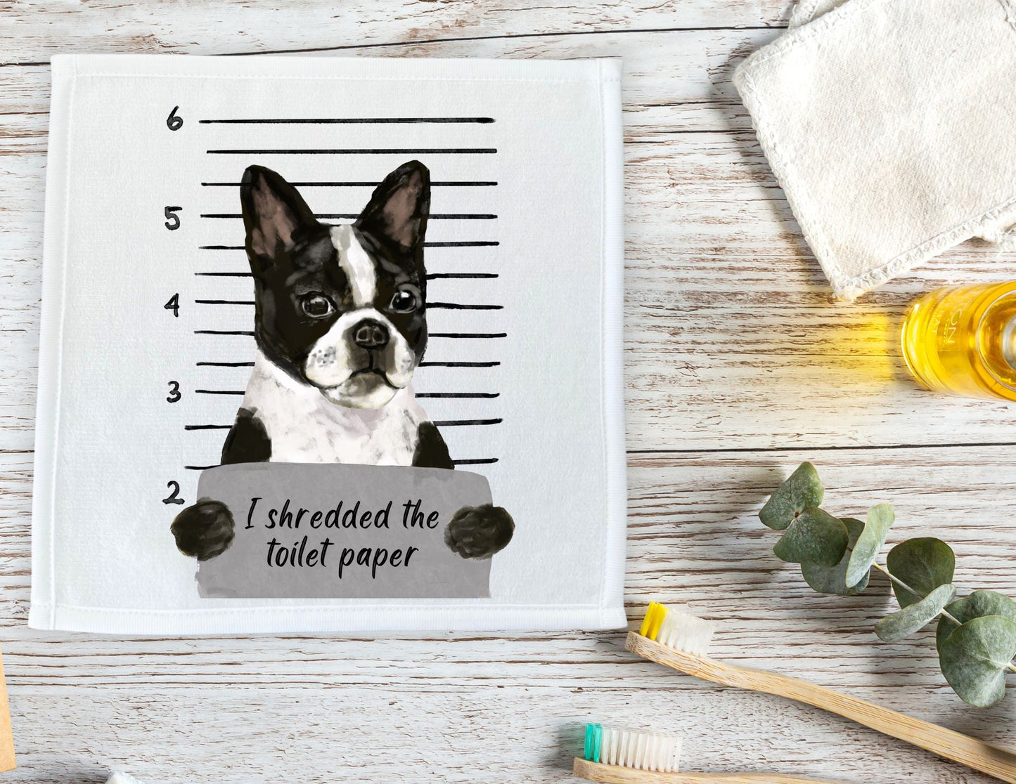 Boston Terrier Mugshot Washcloth - MerikaArt