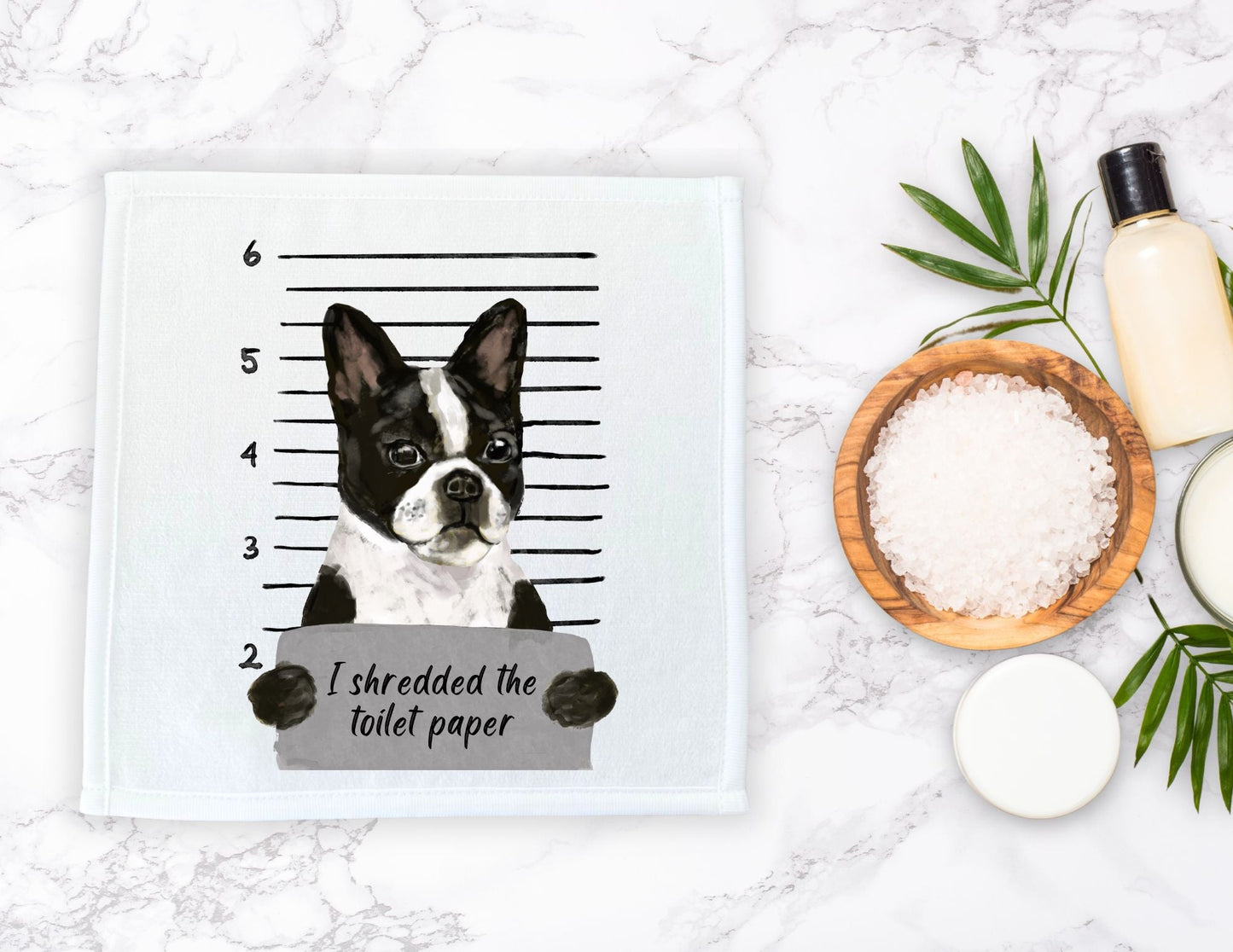 Boston Terrier Mugshot Washcloth - MerikaArt
