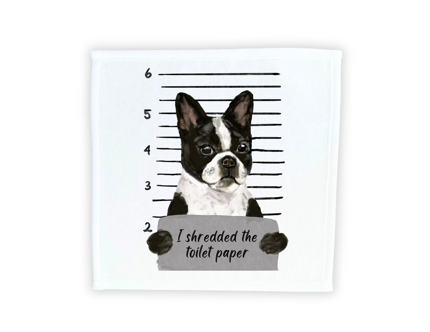Boston Terrier Mugshot Washcloth - MerikaArt