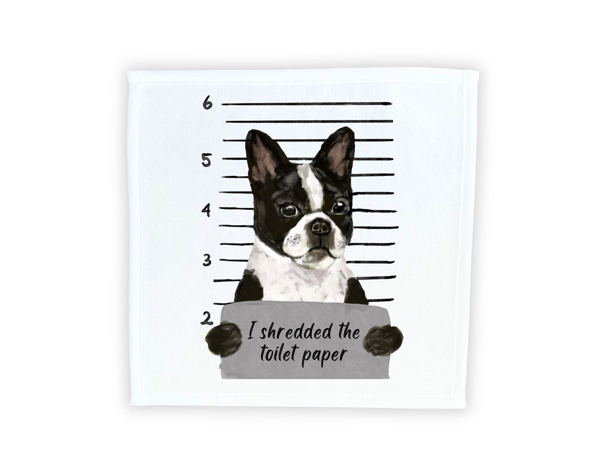 Boston Terrier Mugshot Washcloth - MerikaArt