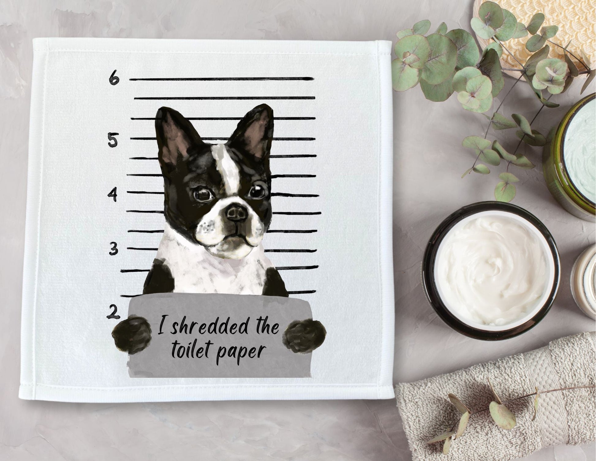 Boston Terrier Mugshot Washcloth - MerikaArt