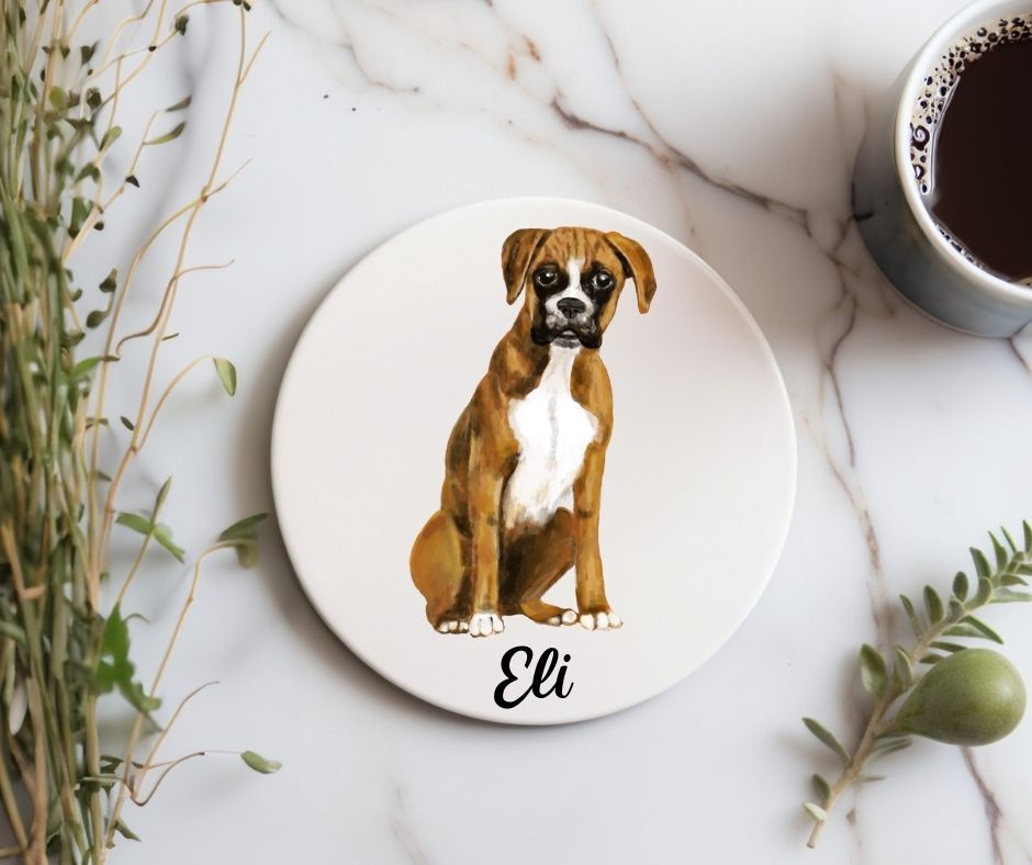 Boxer Dog Ceramic Coaster - MerikaArt