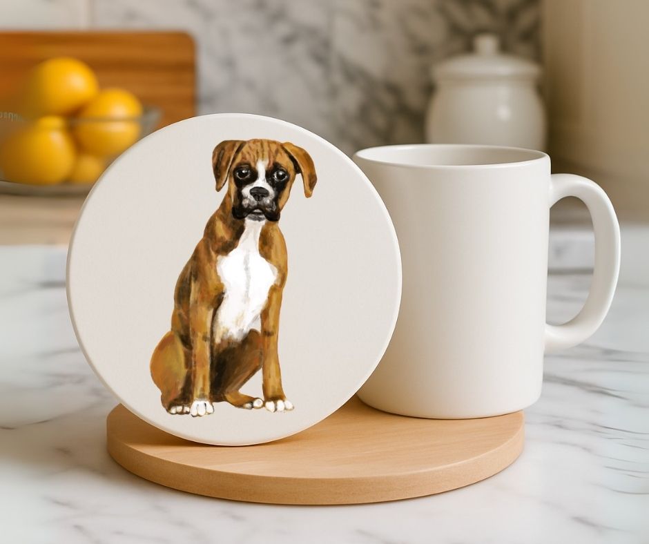 Boxer Dog Ceramic Coaster - MerikaArt