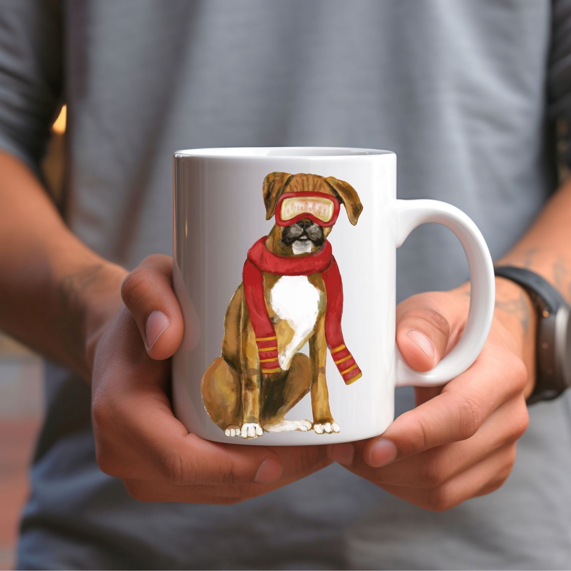 Boxer Dog Christmas Mug - MerikaArt