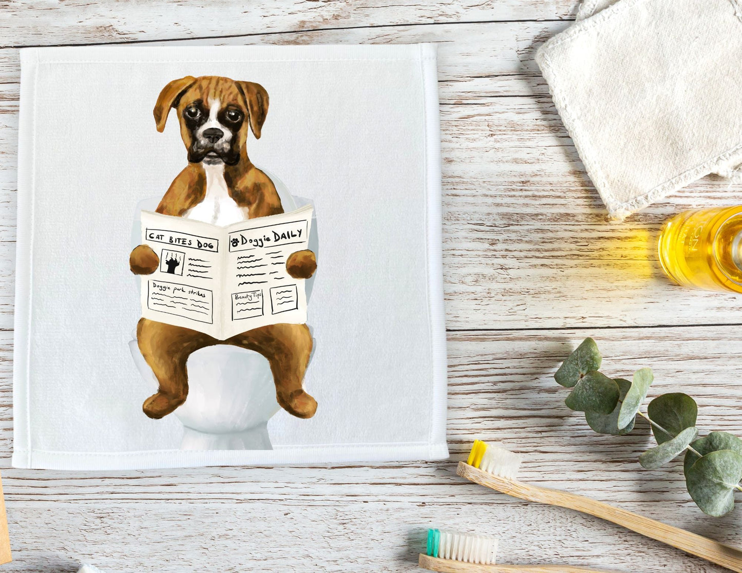 Boxer Dog Toilet Humor Washcloth – A Playful Gift for Dog Lovers - MerikaArt