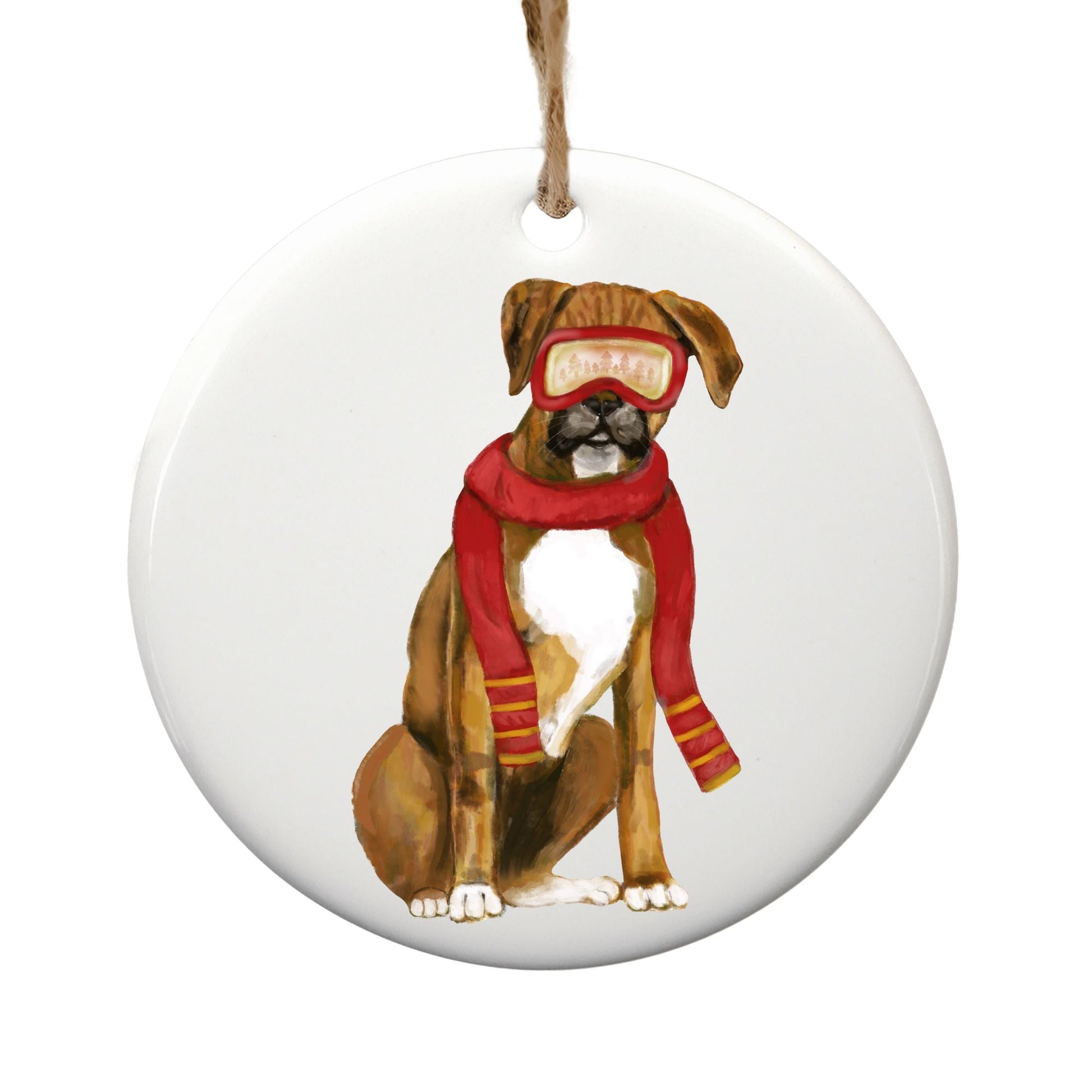 Boxer Ski Christmas Ornament - MerikaArt