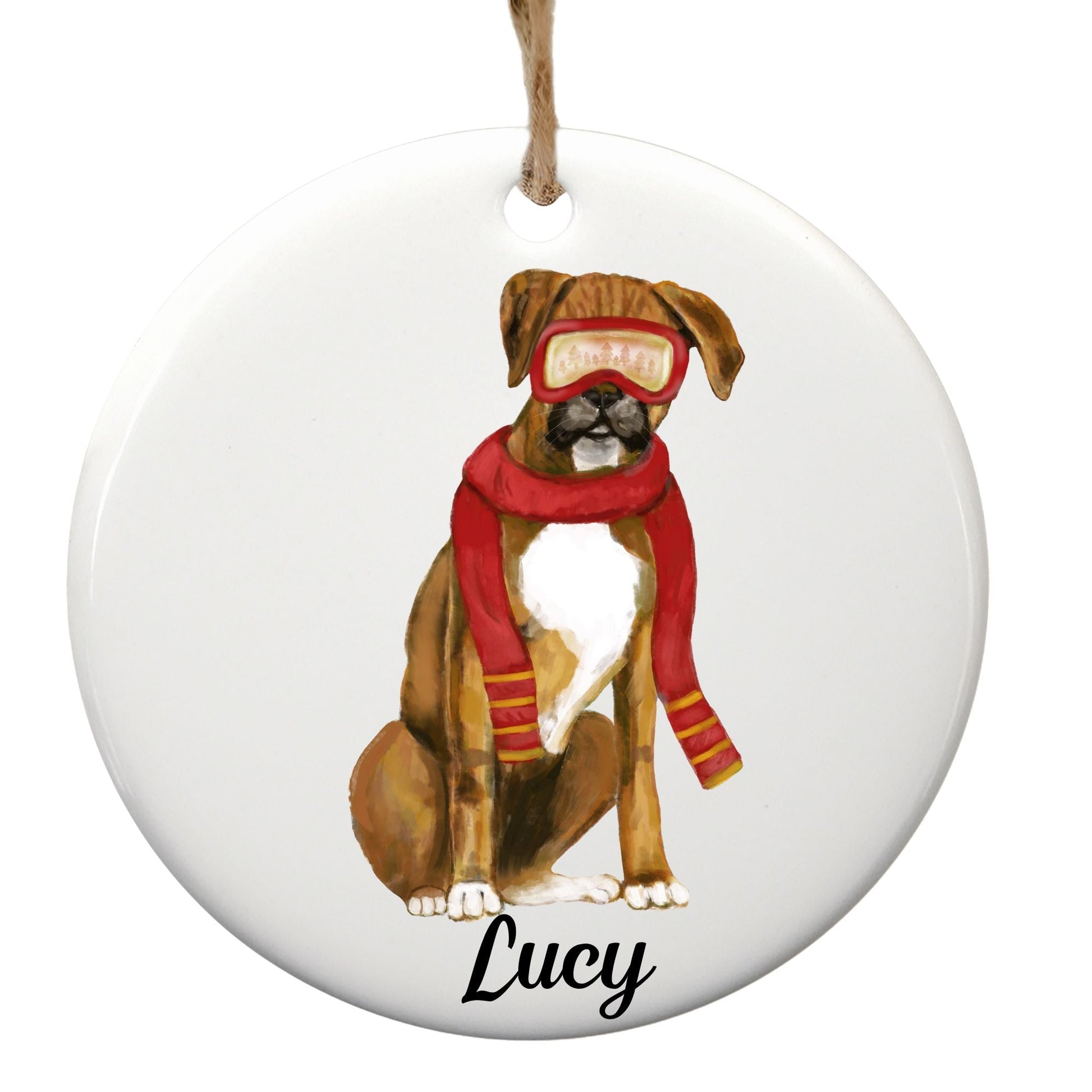 Boxer Ski Christmas Ornament - MerikaArt