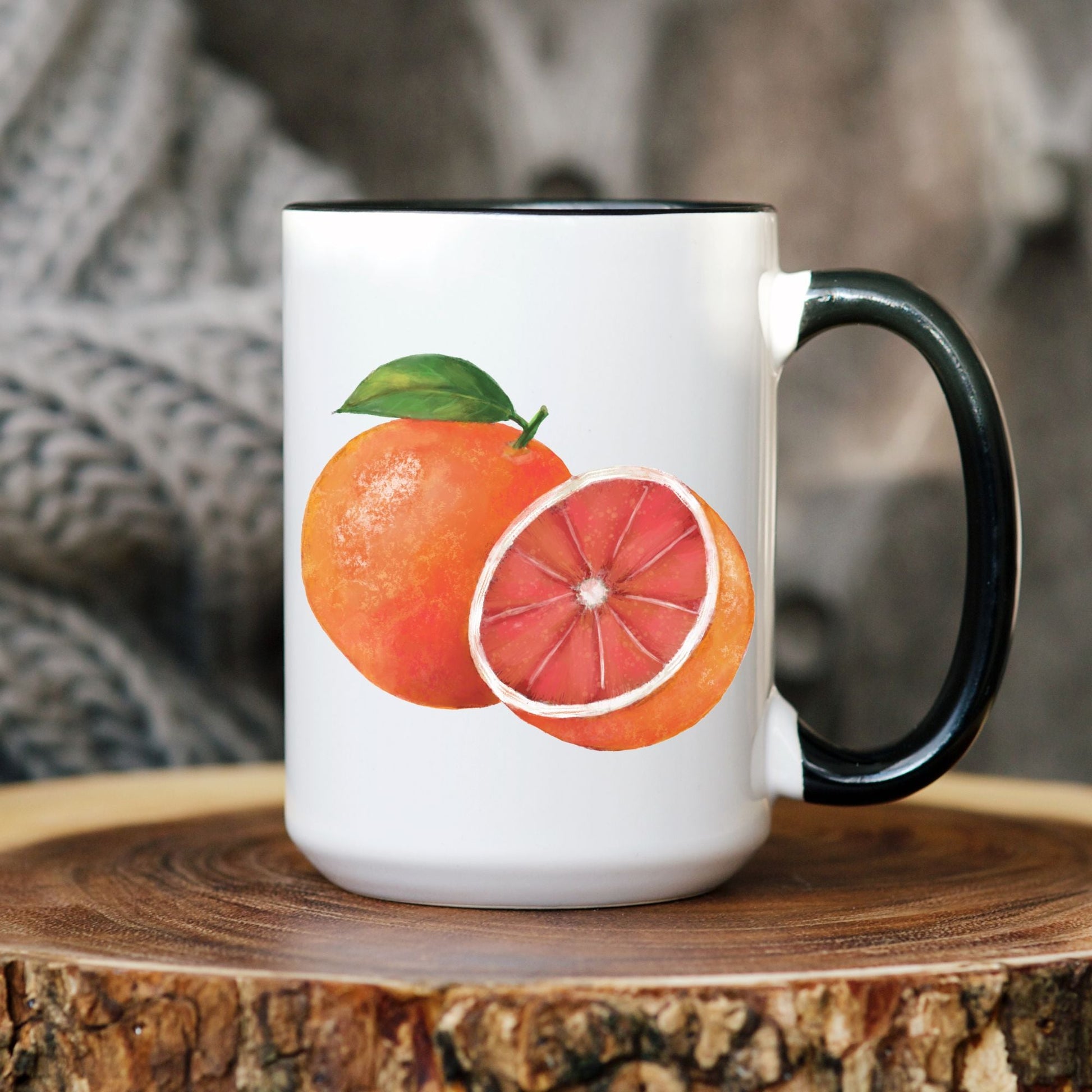 Bright Orange Mug with Juicy Citrus Art - MerikaArt