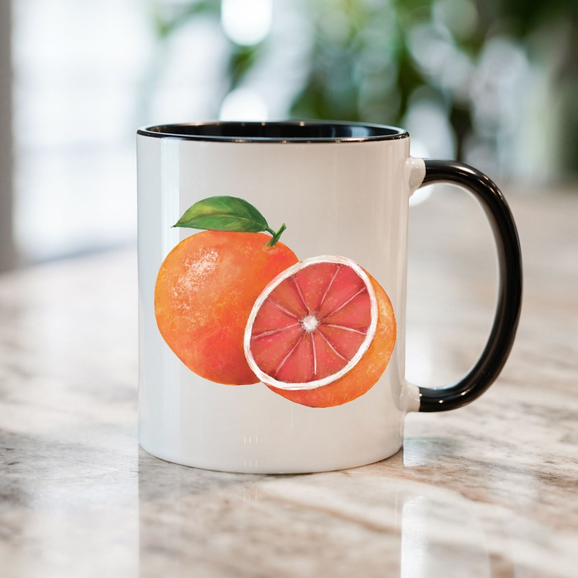 Bright Orange Mug with Juicy Citrus Art - MerikaArt