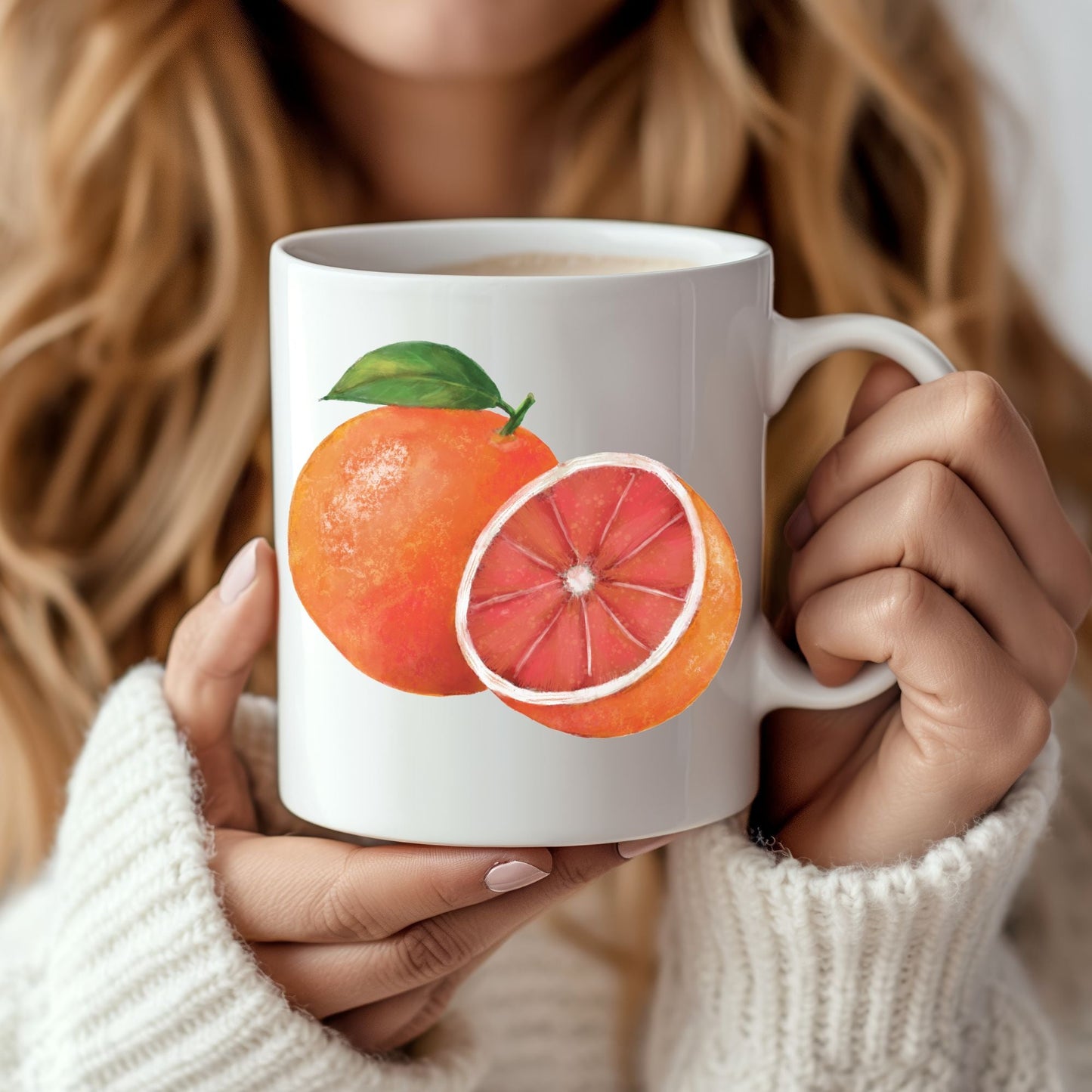 Bright Orange Mug with Juicy Citrus Art - MerikaArt