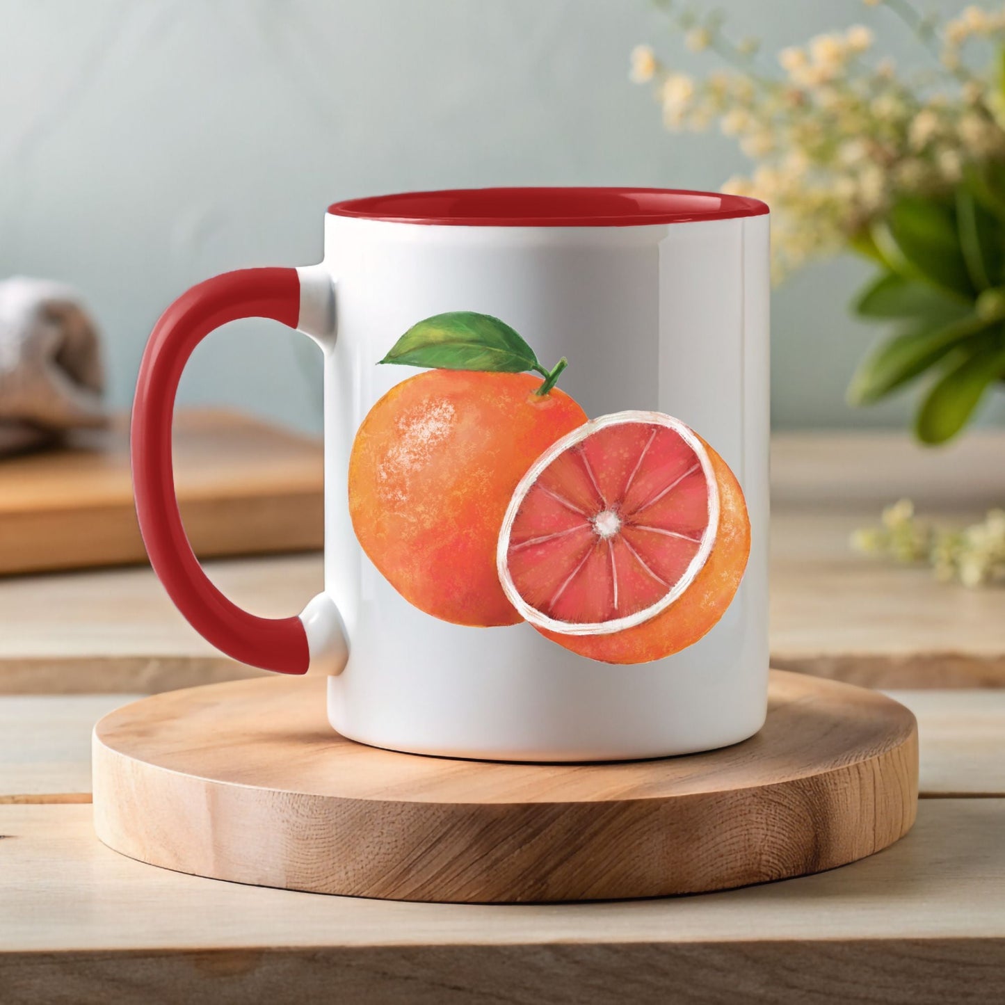 Bright Orange Mug with Juicy Citrus Art - MerikaArt